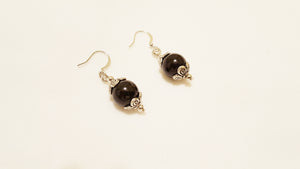 Black glass pearl earrings