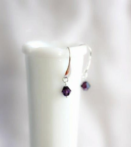Sterling silver drop earrings - purple crystals