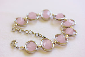Oval silver frame bracelet-blush pink