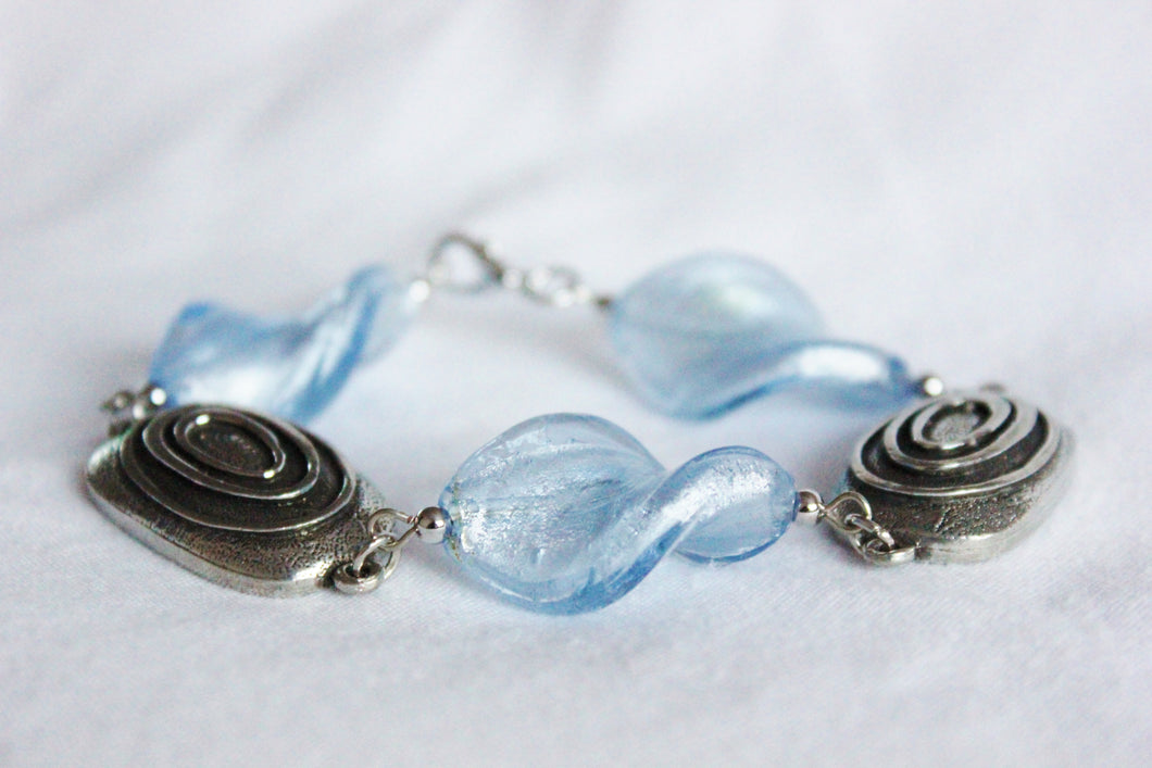 Twisted sky blue pewter bracelet