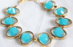 Oval gold frame bracelet-turquoise blue