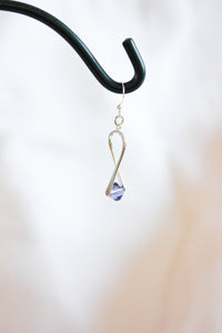 'A little bent' earrings - silver with lilac crystal