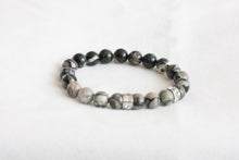 Load image into Gallery viewer, Black line jasper charm bracelet - stainless steel rondelle crystal