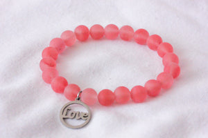 Cherry quartz charm bracelet - love