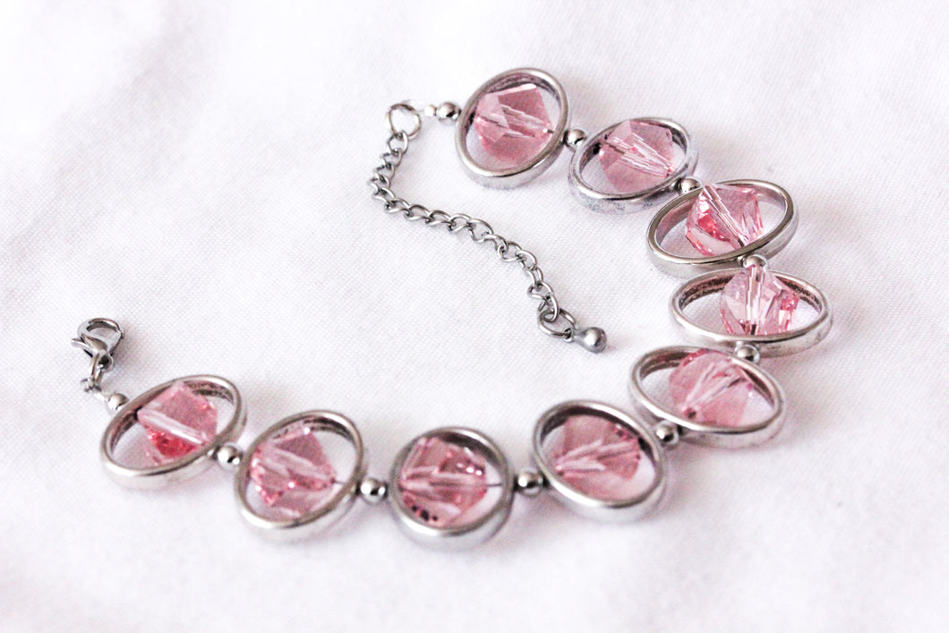 Oval silver frame bracelet-pink