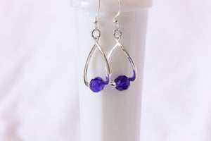 Curvy earrings - silver with cobalt blue crystals