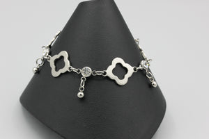 Clover + crystal stainless steel bracelet