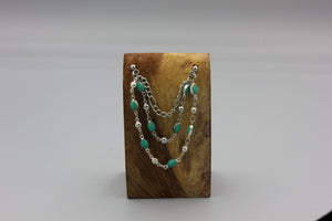 Double piercing chain earrings - silver/turquoise