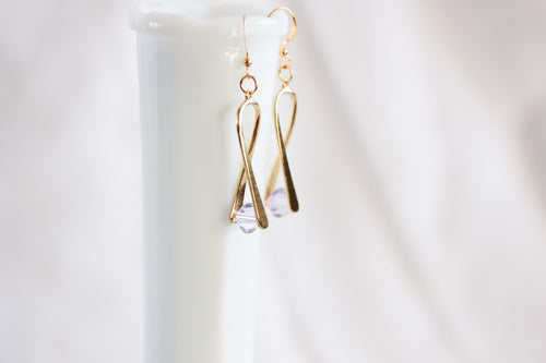 'A little bent' earrings - gold with pale lilac crystal