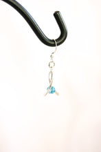 Load image into Gallery viewer, Mini ribbon twist earrings - silver with turquoise blue crystals
