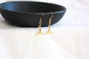 Mini ribbon twist earrings - gold with sunny yellow crystals