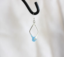 Load image into Gallery viewer, Twisted angle earrings - silver with sky blue crystals