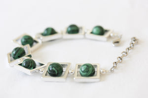 Square silver frame bracelet - gemstone beads