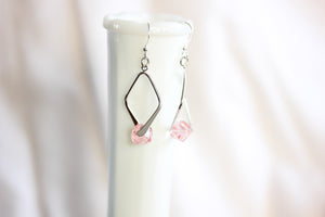 Twisted angle earrings - silver with blush pink crystals