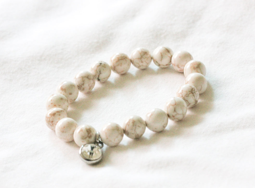 White turquoise gemstone charm bracelet - stainless steel charms