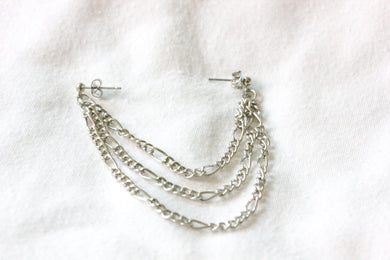 Double piercing chain earrings - silver plated
